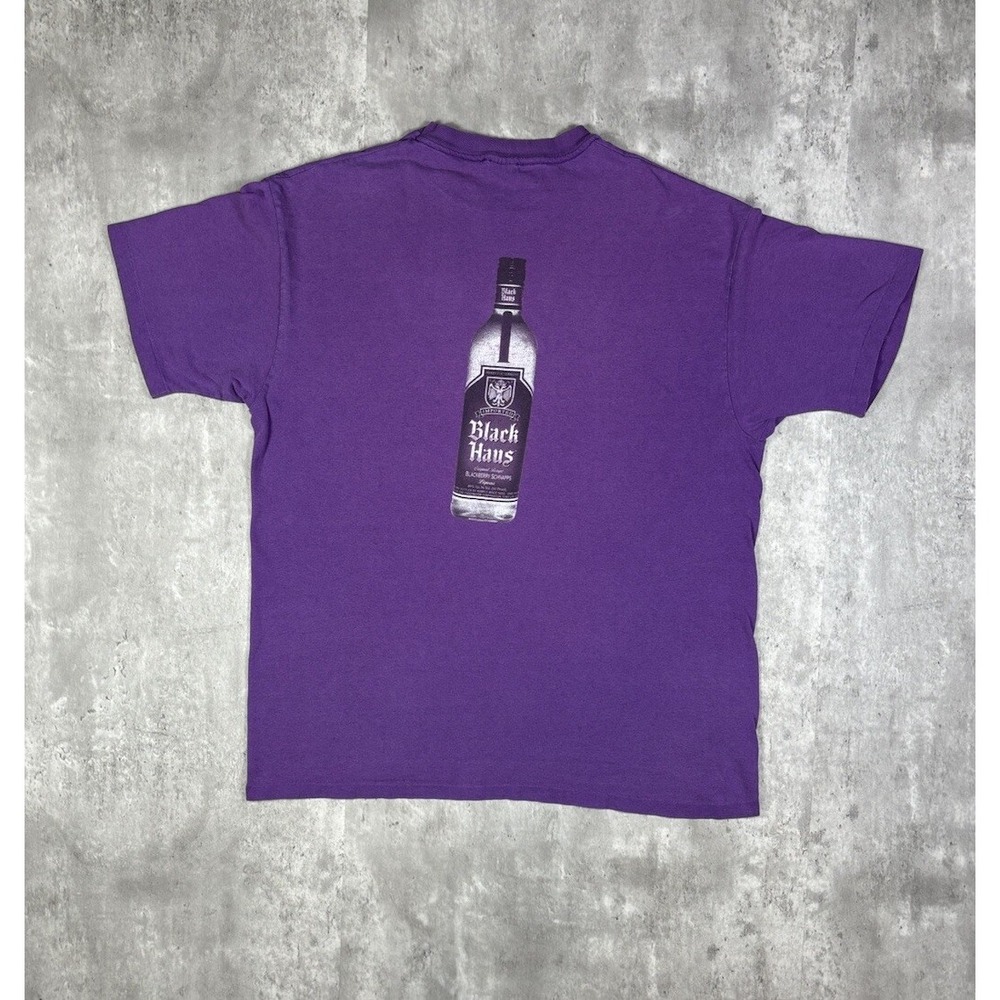 Vintage 90s Anvil Black Haus Blackberry Schnapps T-Shirt Mens XL Purple USA